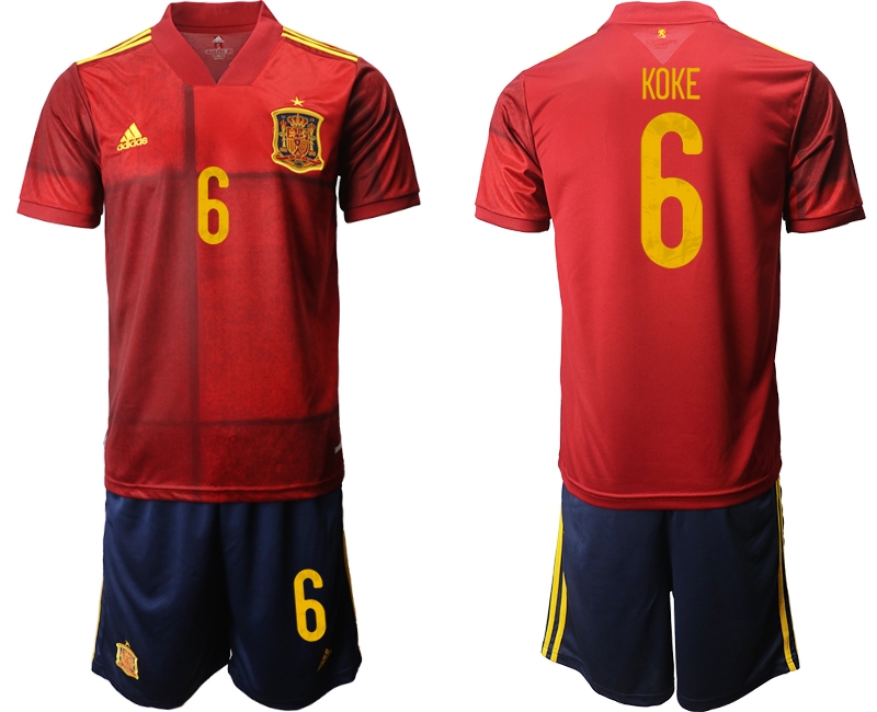 Men 2021 European Cup Spain home red #6 Soccer Jersey->spain jersey->Soccer Country Jersey